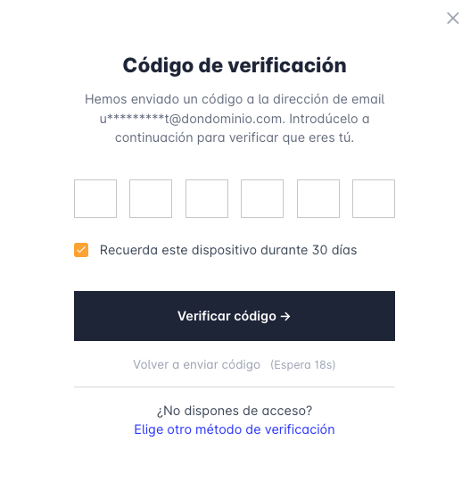 Ventana de solicitud del código de verificación.